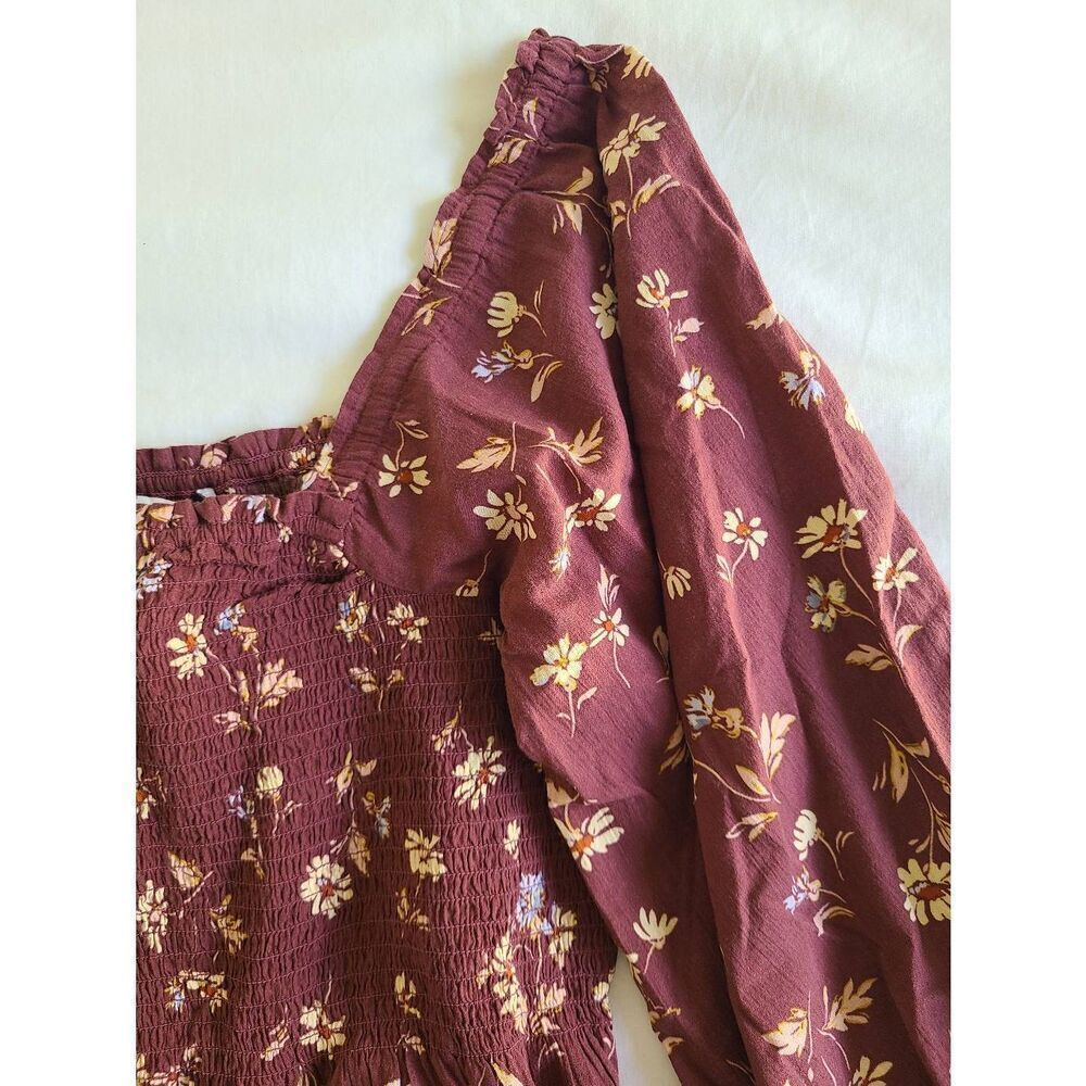 Madewell Blouse Top Womens 14 Brown Floral Long Sleeve Square Neck Casual Wear - Picture 6 of 10
